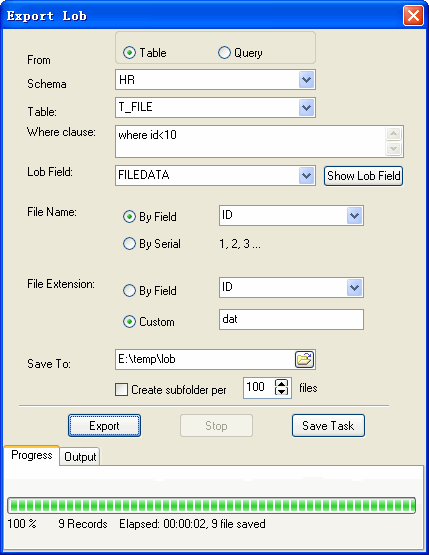 backup oracle lob from table