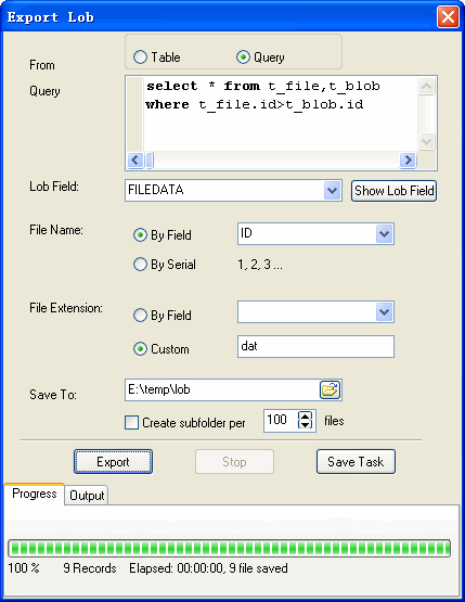 backup oracle lob from query