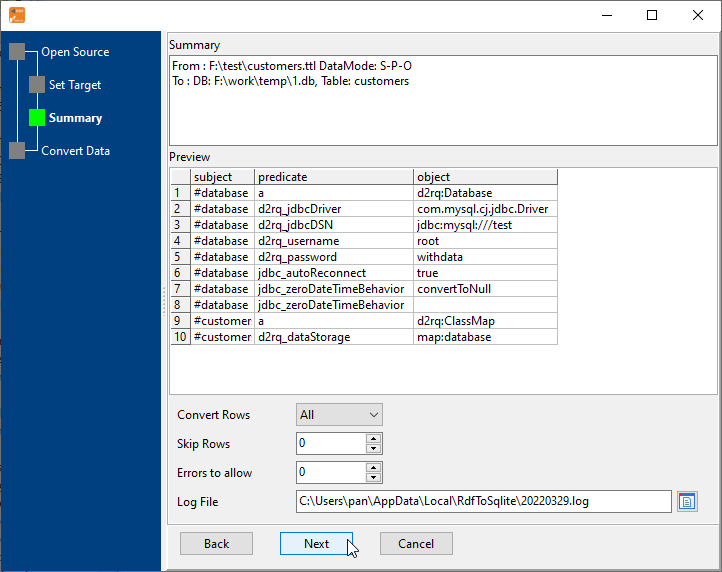 Import JSON data To SQLite - preview