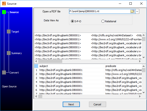 import RDF N-Triples file (.nt, .ntriples) to PostgreSQL - open RDF N-Triples file