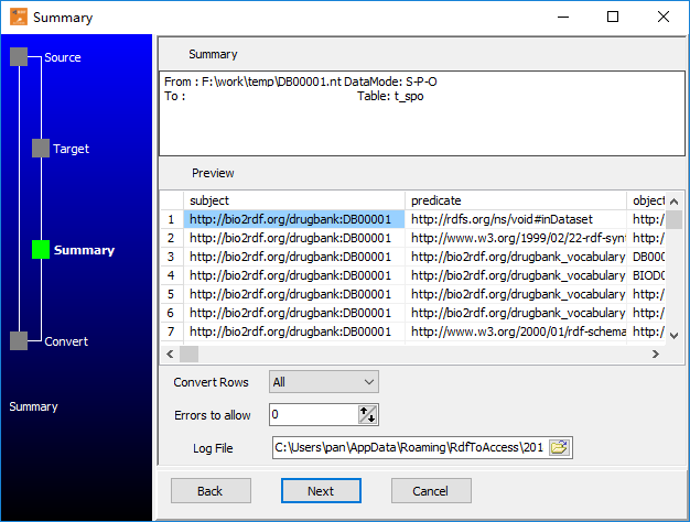 Transfer RDF N-Triples file (.nt, .ntriples) to PostgreSQL - summary