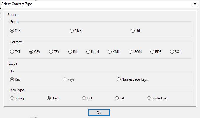 Import CSV file into Redis hash key - task window