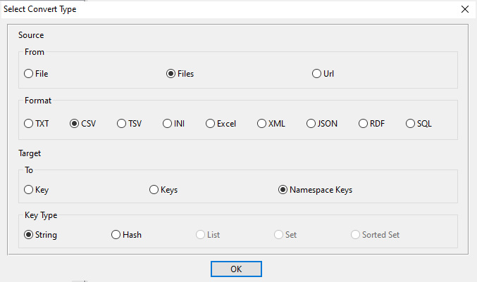 Batch import CSV files into Redis string keys in same namespace - task window