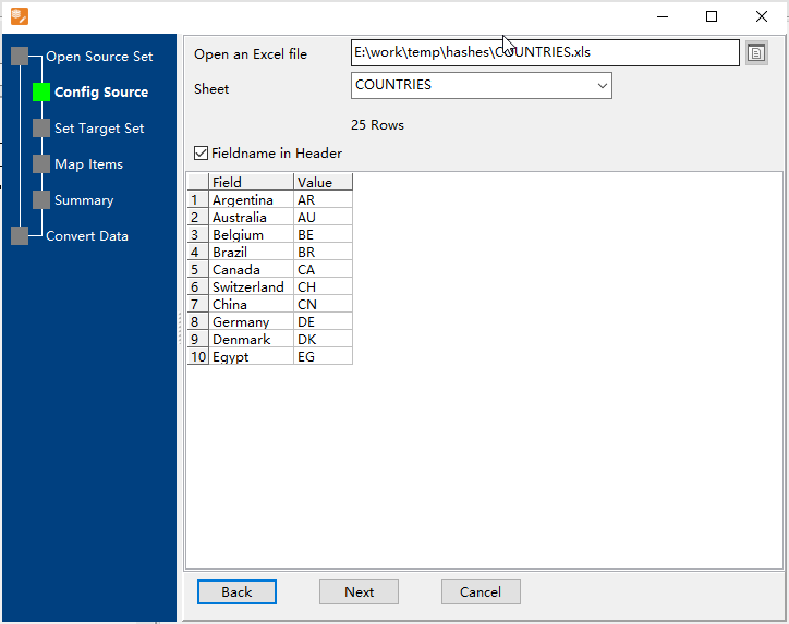 Batch import Excel file into Redis hash keys - config first source EXCEL file