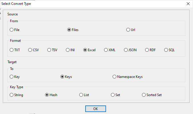 Batch import Excel file into Redis hash keys - task window