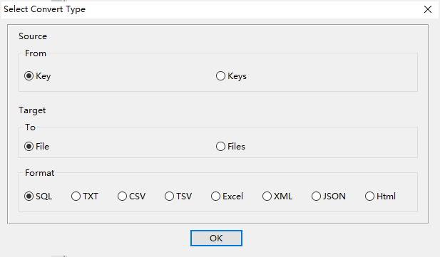 Export Redis Key Data - Choose target file type