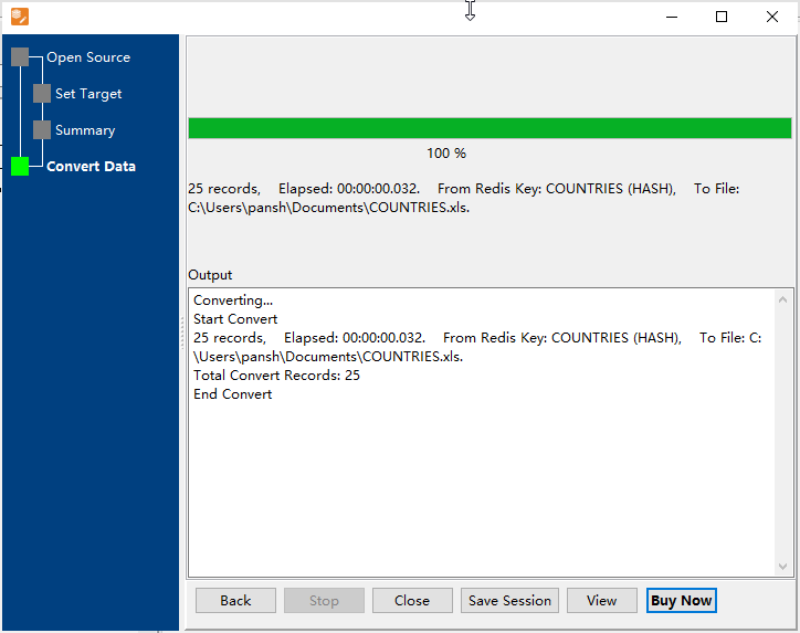 Export Redis data from hash key to Excel file - export hash