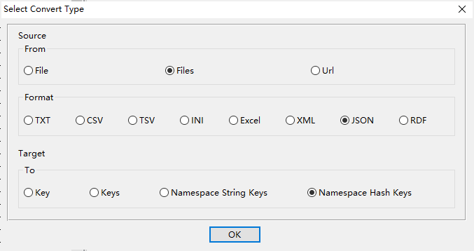 Batch import JSON files into Redis hash keys in same namespace - choose types