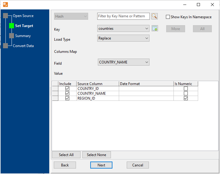 Import JSON file into Redis hash key - config destination hash key