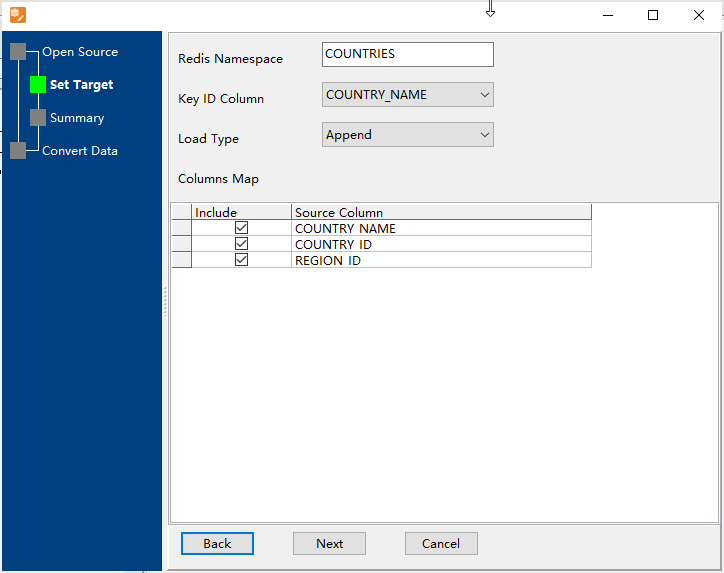 Import Excel file into Redis hash keys in same namespace - config destination hash keys namespace