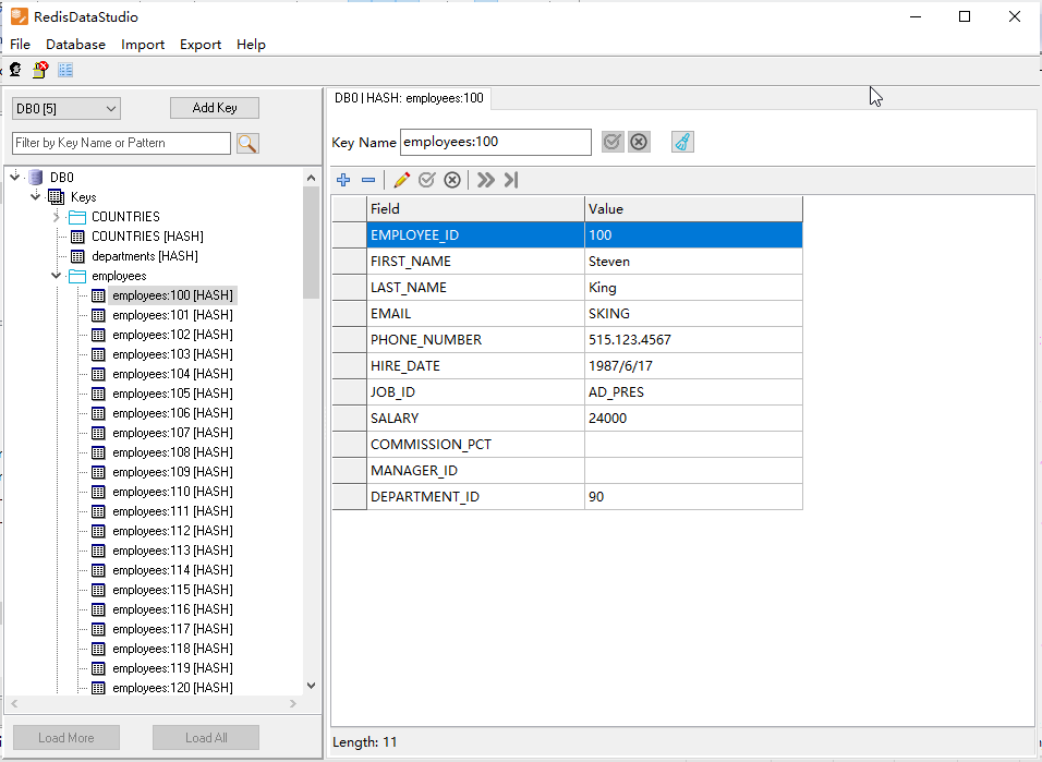 Import CSV file into Redis hash keys in same namespace - view hash keys