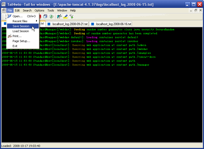 Windows Tail - tail4win save session
