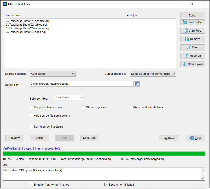 Ordered SQL fragments merged into one script in TextMerger