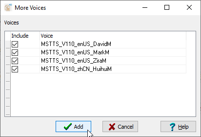 Batch convert from text files to speech in audio formats like  .mp3, .wav files - voice list