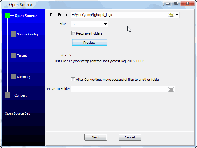 Batch import Lighttpd Access Logs To DBF (dBase, FoxBase, FoxPro) - select a folder