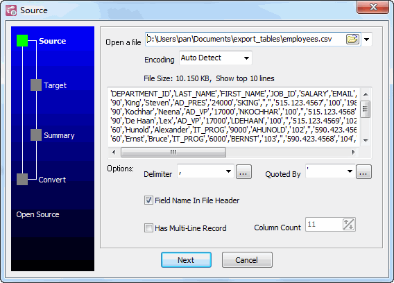 Import Data From CSV File To Oracle - open CSV file
