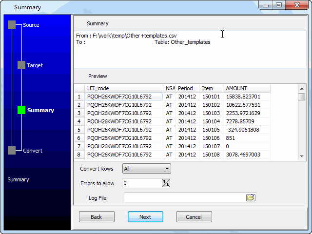 convert online CSV file to DBF (dBase, FoxBase, FoxPro) table - summary