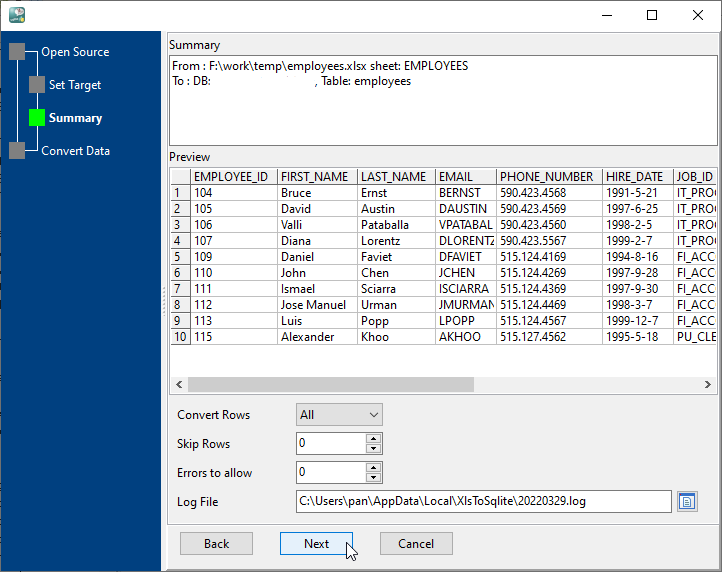 Import Excel data To PostgreSQL - preview