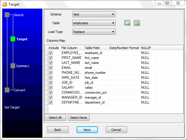 Import data from Excel to DB2 - select table