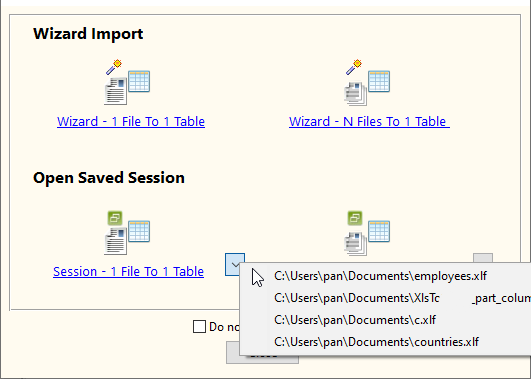 Excel To SQLite - load session button