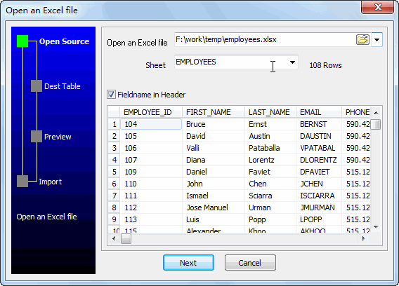 Import Data From Excel To MySQL - open a file