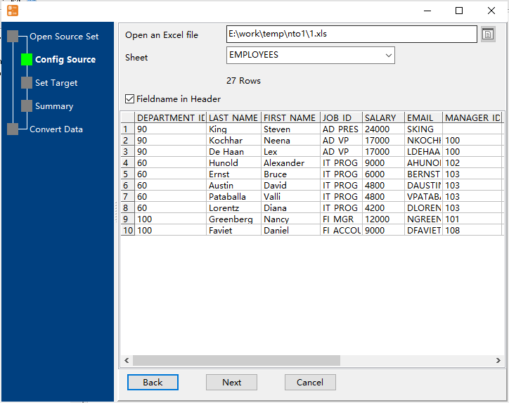 Batch import EXCEL files data To DB2  - config first file