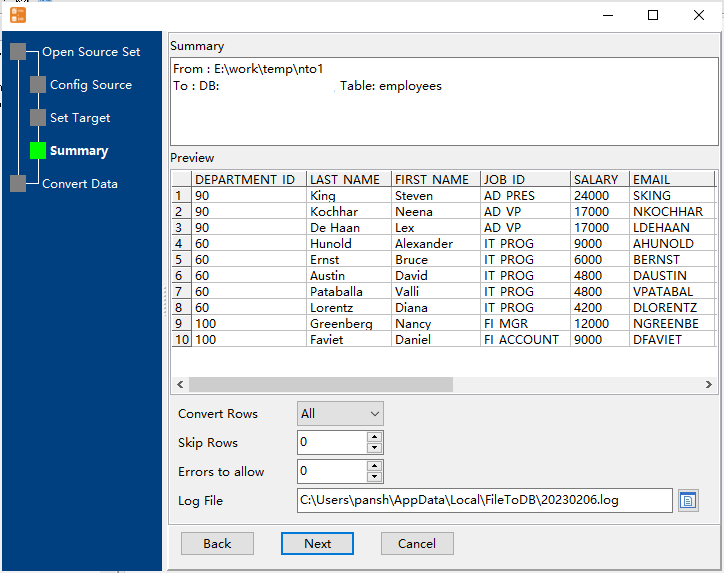 Batch transfer Excel files data To DBF (dBase, FoxBase, FoxPro) - preview