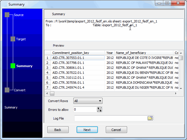 convert online EXCEL file to DB2  table - summary