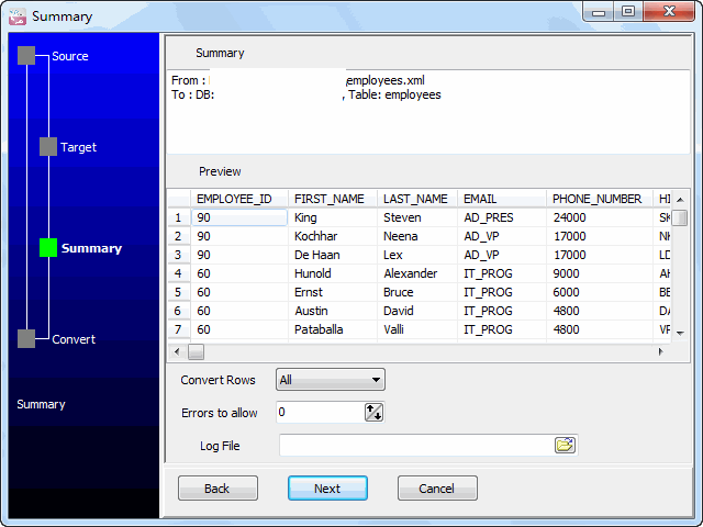 Batch import XML data To SQLite - preview