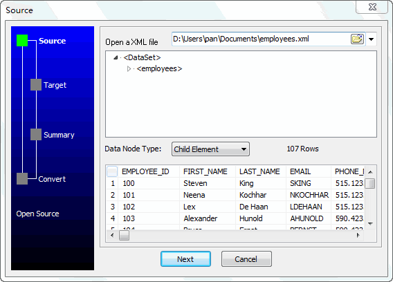 Import Data From XML To DBF - open a file