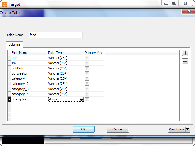 import online RSS feeds to HiperSix - create HiperSix table