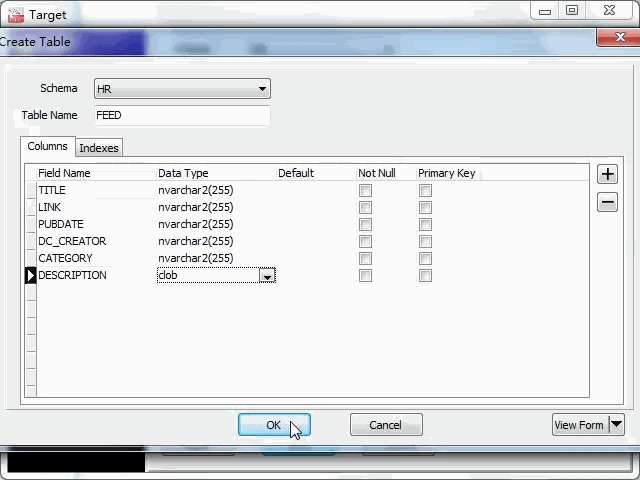 import online RSS feeds to Oracle - create Oracle table
