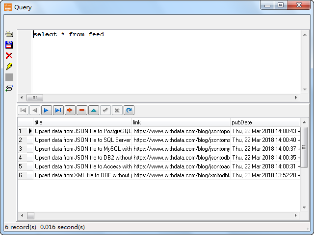 import online RSS feeds to HiperSix - view HiperSix table