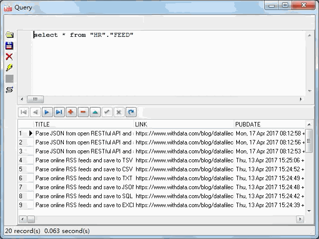 import online RSS feeds to Oracle - view Oracle table