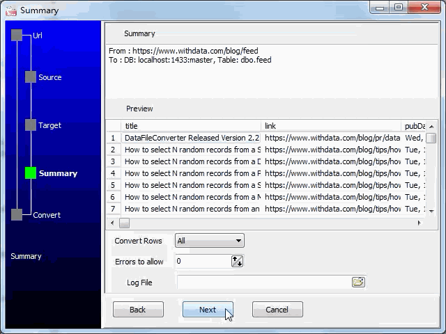 import online RSS feeds to SQL Server  - summary